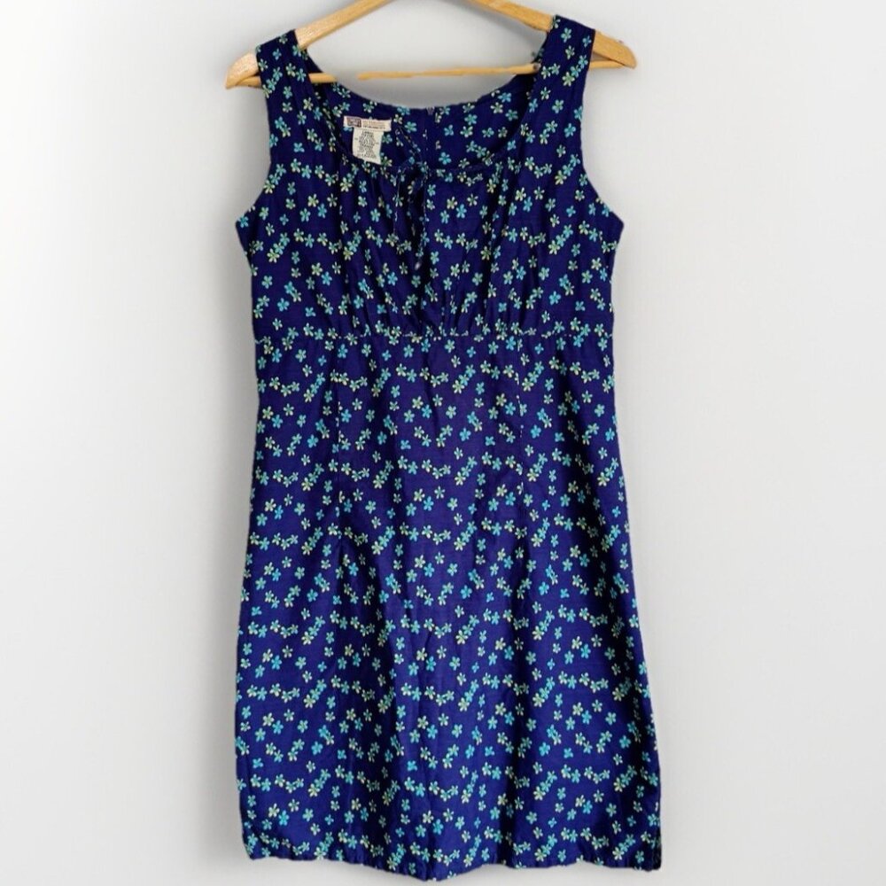 Vintage Faded Glory Womens Blue Floral Babydoll Mini Dress Large Cottagecore Y2K